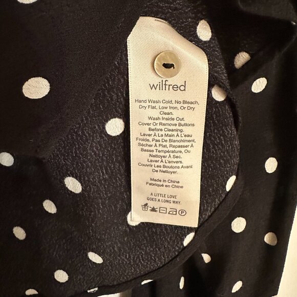 Aritzia Wilfred Prairie Blouse V Neck Polka Dot Fitted Black - Picture 6 of 7